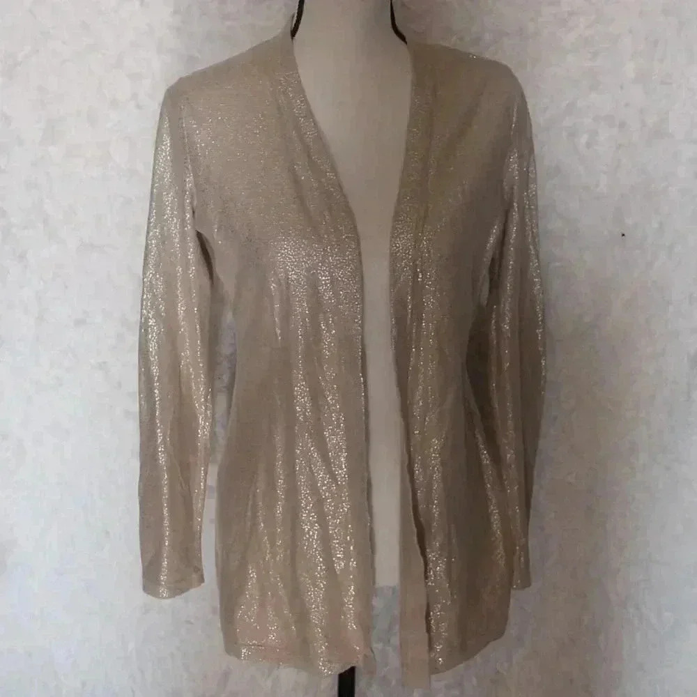 Chico’s Gold Tan Metallic Embellished Cardigan Chico's Size 0